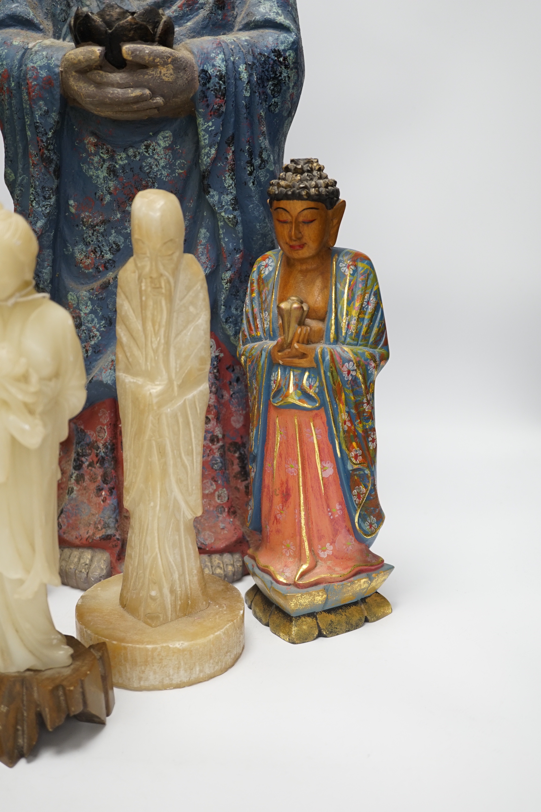 A large composition model of Guanyin and four other figures, tallest 60cm high